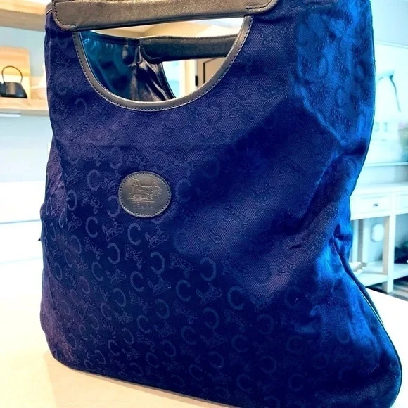 VINTAGE Celine Jacquard C Fabric & Leather Handbag Tote